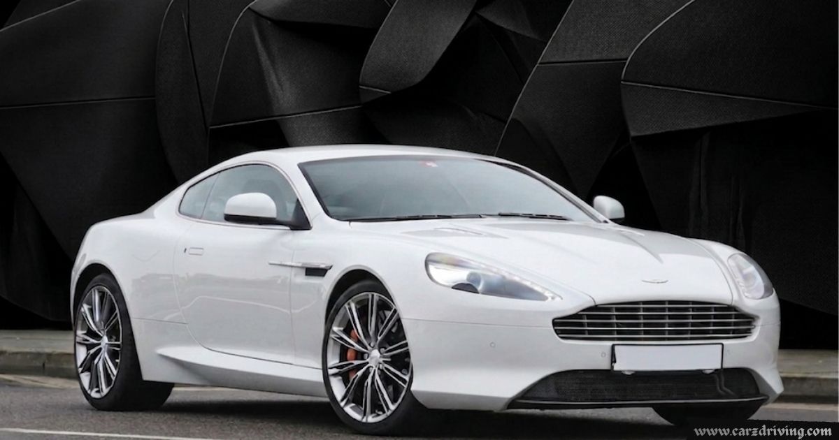 Front three-quarter view of a white Aston Martin Virage sports car.