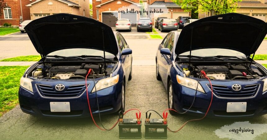 Two Toyota vehicles with open hoods undergoing a car battery jump start process, illustrating how to find the right car battery by vehicle.
