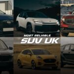 Most reliable SUV UK collage of six dependable SUVs including Nissan Qashqai, Toyota Corolla Cross, Mazda CX-60, BMW X1, Ford Puma, and Kia Sportage
