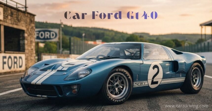 Classic blue Car Ford GT40 Mk II race car number 2 with white stripes on a race track