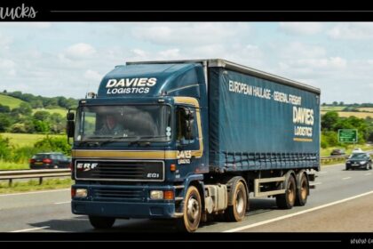 An ERF trucks vehicle from Davies Logistics on a UK motorway.