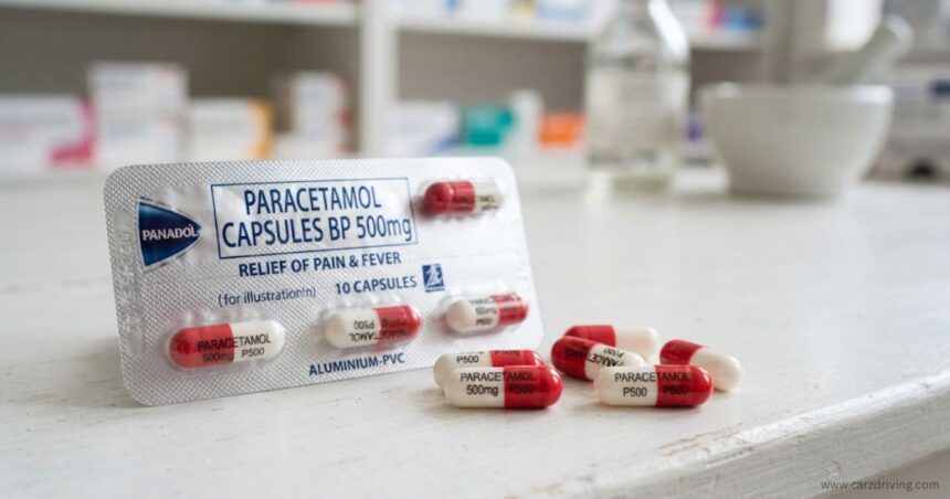 how old do you have to be to buy paracetamol A blister pack of Panadol Paracetamol Capsules BP 500mg, designed for pain and fever relief, resting on a white counter next to several red-and-white capsules.