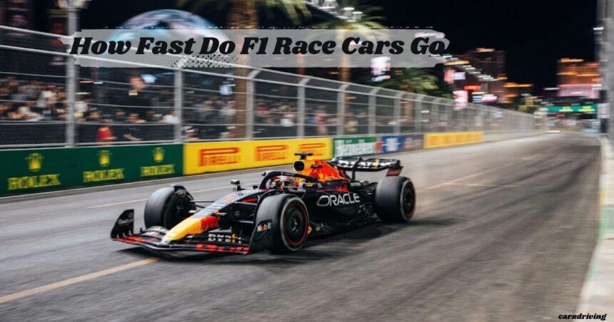 An F1 race car accelerating at high speed past barriers during a night grand prix event. at the mid lay how fast do f1 race cars go