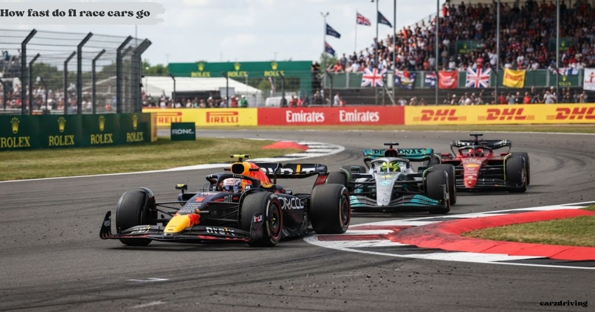 Multiple Formula 1 cars racing closely on a track turn, illustrating the high-speed nature of F1 racing.