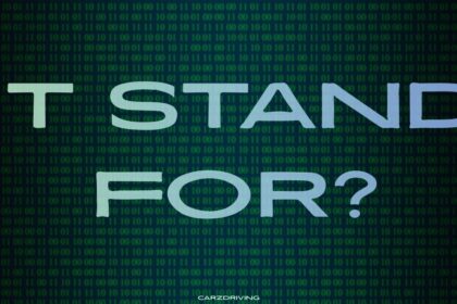 Dark background with digital green binary code featuring bold text asking "IT STAND FOR?"