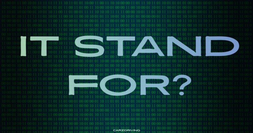 Dark background with digital green binary code featuring bold text asking "IT STAND FOR?"